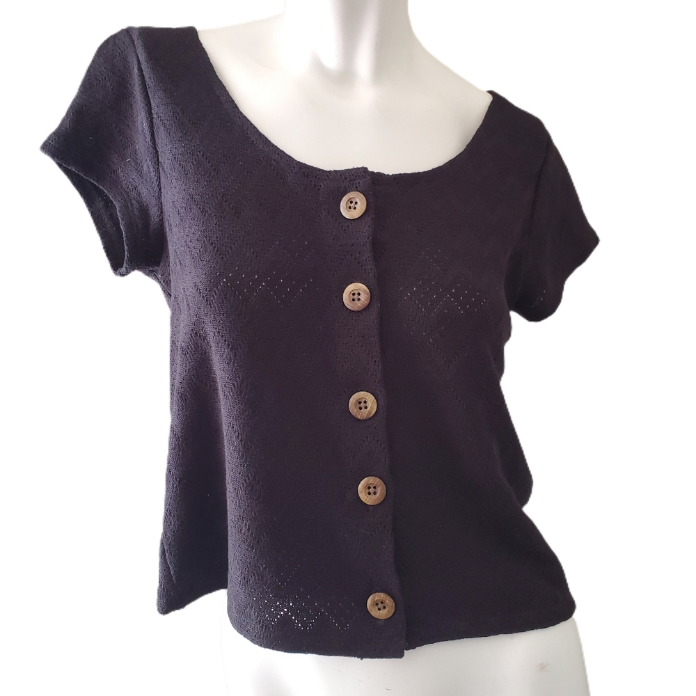 Madewell Knit Pointelle Button-Front Scoop Tee
